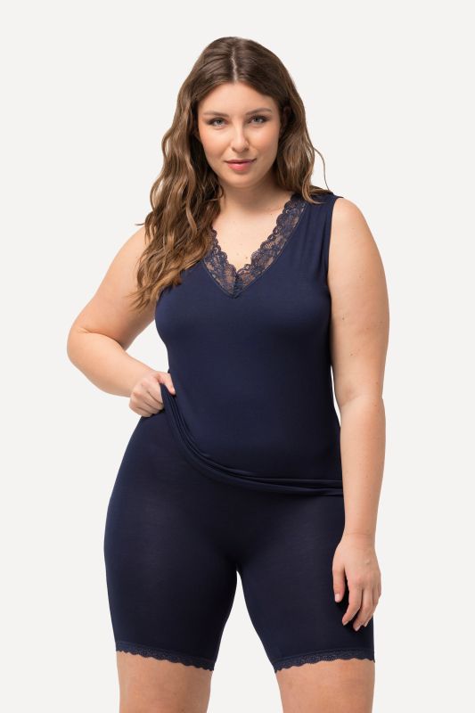 Lace Hem Stretch Viscose Knit Bicycle Length Lounge Shorts