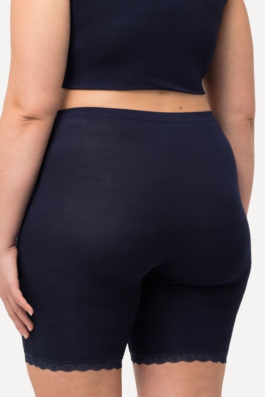Lace Hem Stretch Viscose Knit Bicycle Length Lounge Shorts