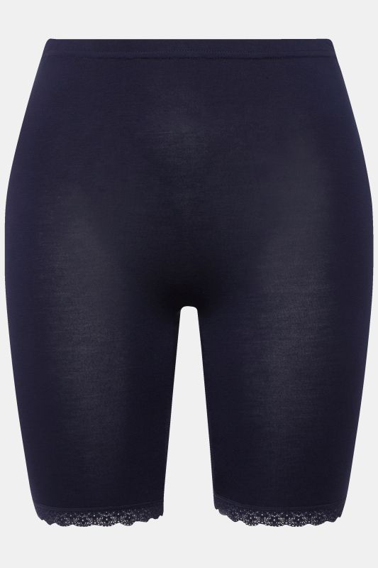 Lace Hem Stretch Viscose Knit Bicycle Length Lounge Shorts