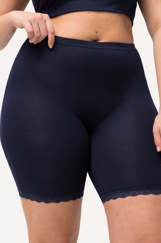 Lace Hem Stretch Viscose Knit Bicycle Length Lounge Shorts