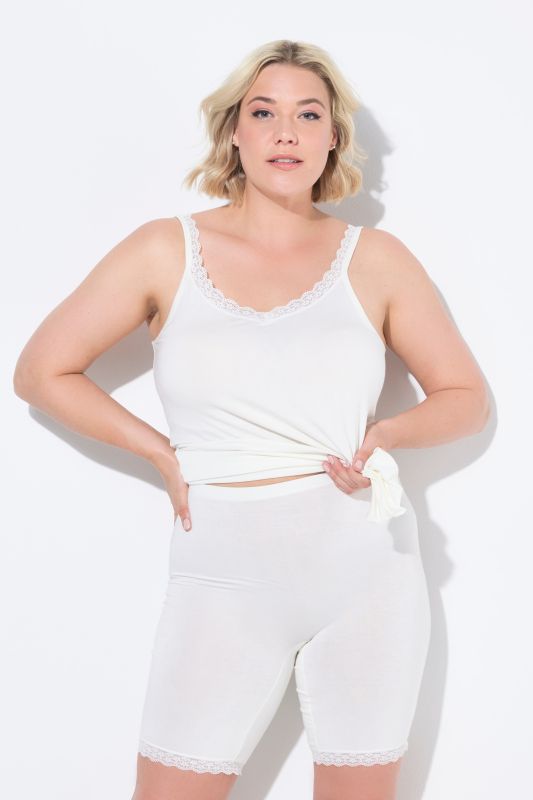 Lace Hem Stretch Viscose Knit Bicycle Length Lounge Shorts