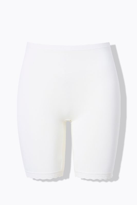 Lace Hem Stretch Viscose Knit Bicycle Length Lounge Shorts