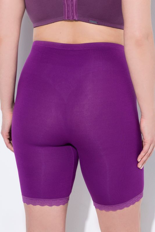 Lace Hem Stretch Viscose Knit Bicycle Length Lounge Shorts