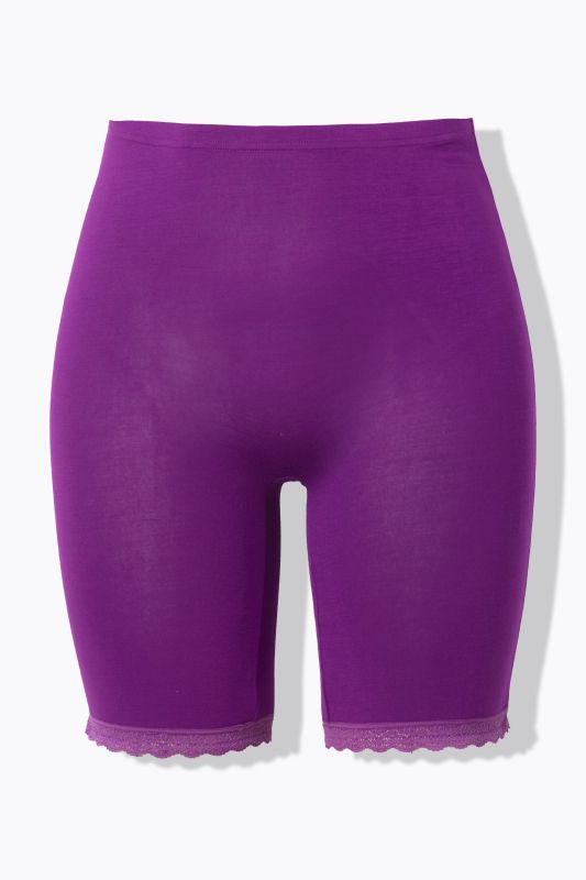 Lace Hem Stretch Viscose Knit Bicycle Length Lounge Shorts