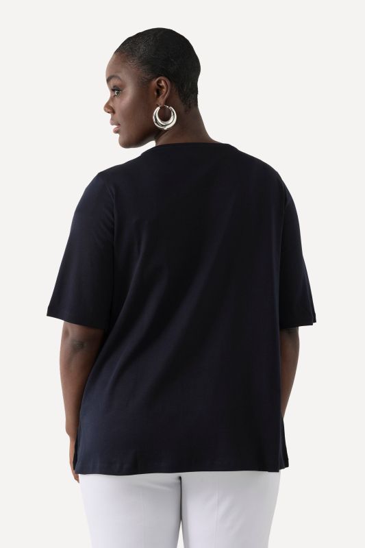 Pima Cotton A-line Embroidered V-Neck Short Sleeve Tee