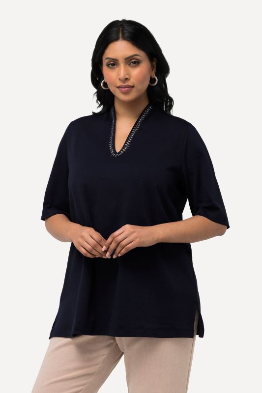 Rhinestone V-Neck Pima Cotton Tee