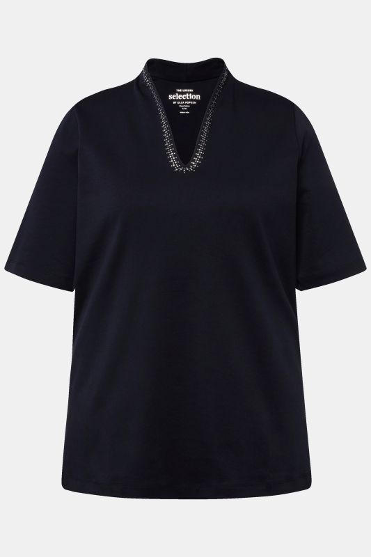 Rhinestone V-Neck Pima Cotton Tee