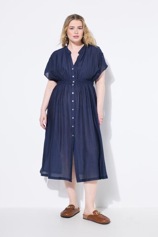 Textured Button-Down Cap Sleeve Dress