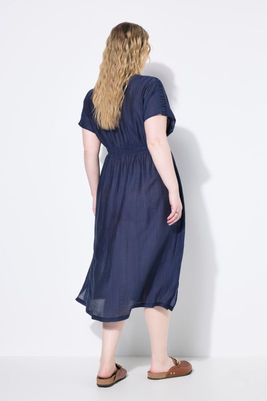 Textured Button-Down Cap Sleeve Dress