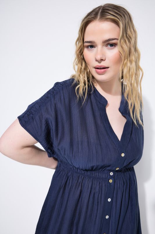 Textured Button-Down Cap Sleeve Dress