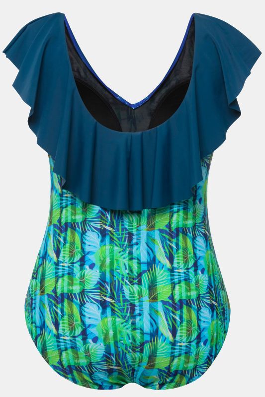Leaf Print Flounce Panel One Piece Swimsuit