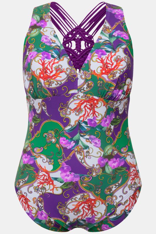 Paisley Macrame Strap One Piece Swimsuit