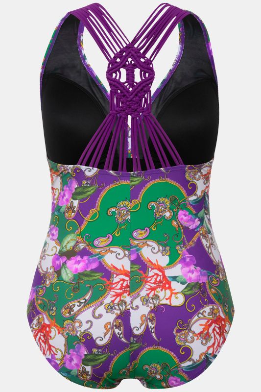 Paisley Macrame Strap One Piece Swimsuit