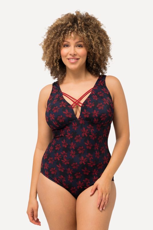 Floral Criss Cross Neckline Swimsuit