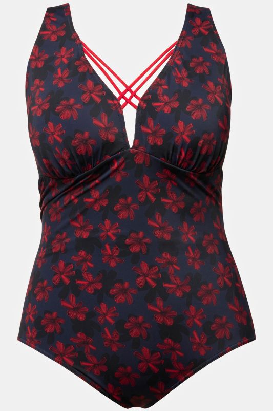 Floral Criss Cross Neckline Swimsuit