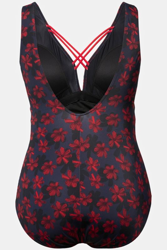 Floral Criss Cross Neckline Swimsuit