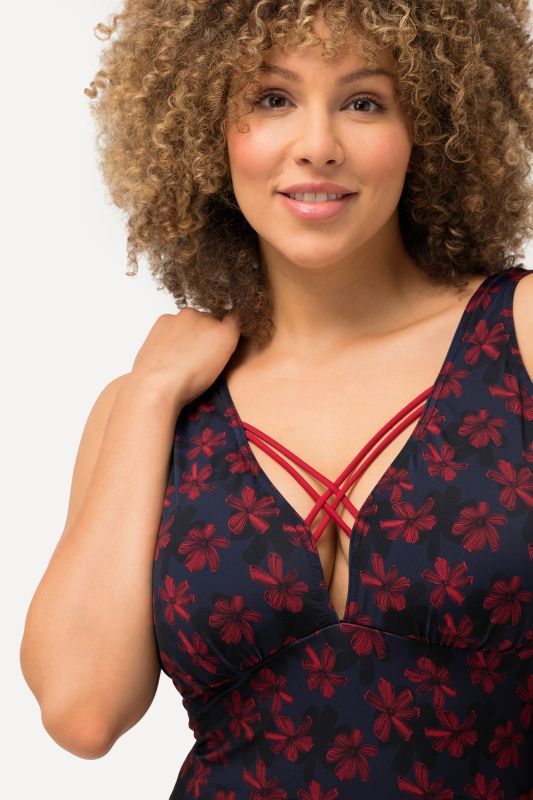 Floral Criss Cross Neckline Swimsuit