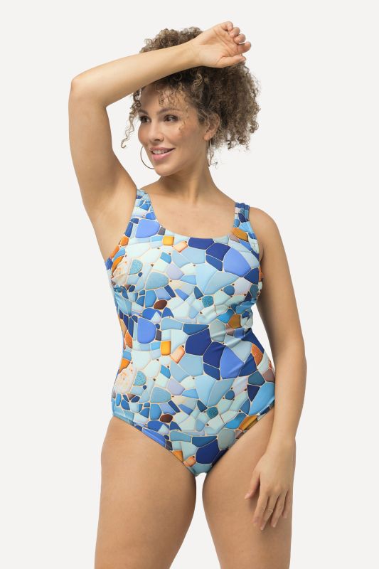 Swimsuit, printed, without soft cups, round neck
