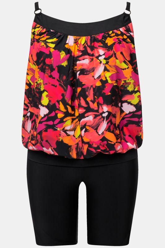 Floral Bike Short Elastic Hem Tankini Set