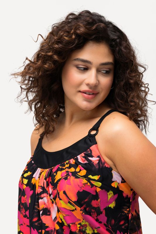 Floral Bike Short Elastic Hem Tankini Set