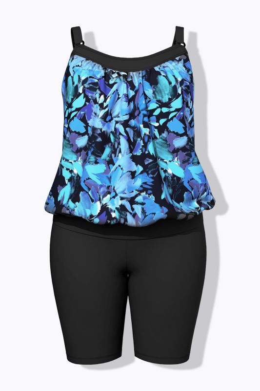 Floral Bike Short Elastic Hem Tankini Set
