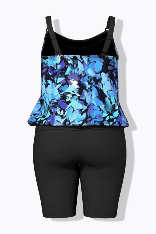 Floral Bike Short Elastic Hem Tankini Set