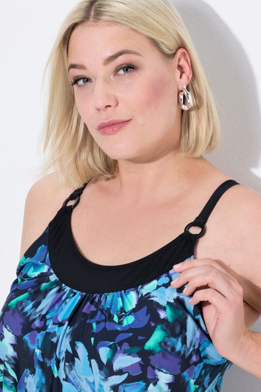 Floral Bike Short Elastic Hem Tankini Set
