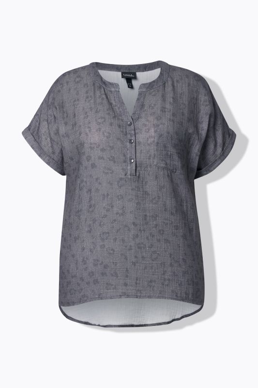 Short Sleeve Textured Muslin Blouse