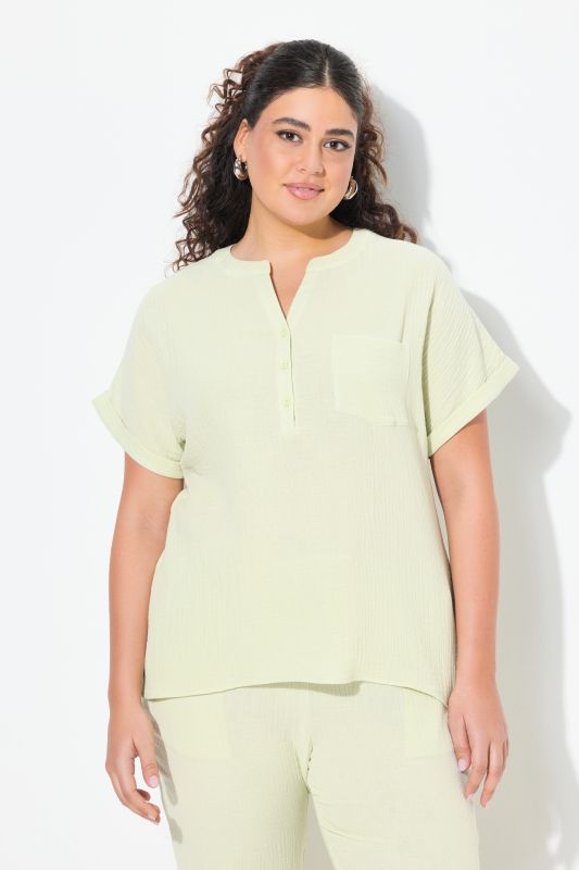 Short Sleeve Textured Muslin Blouse