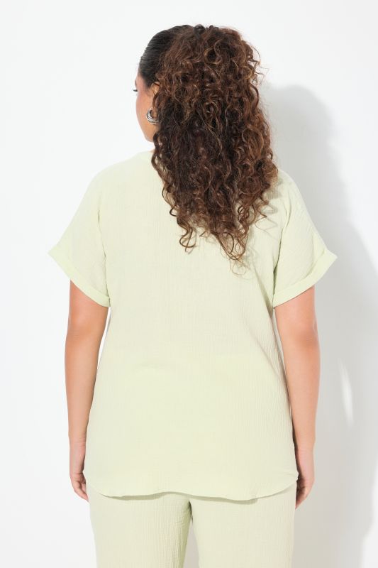Short Sleeve Textured Muslin Blouse