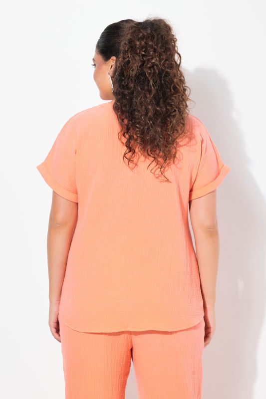 Short Sleeve Textured Muslin Blouse