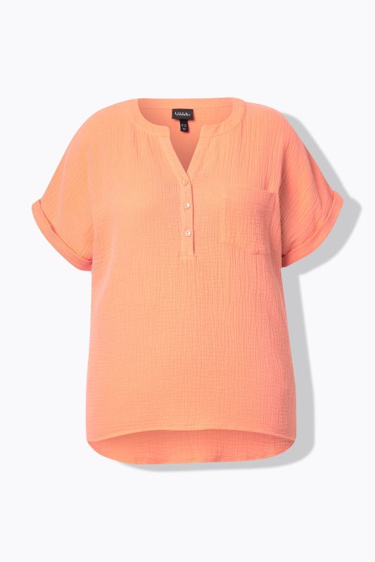 Short Sleeve Textured Muslin Blouse