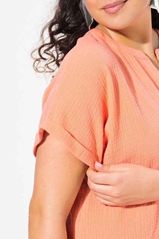 Short Sleeve Textured Muslin Blouse