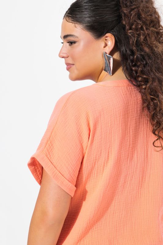 Short Sleeve Textured Muslin Blouse