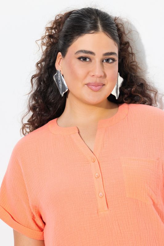Short Sleeve Textured Muslin Blouse