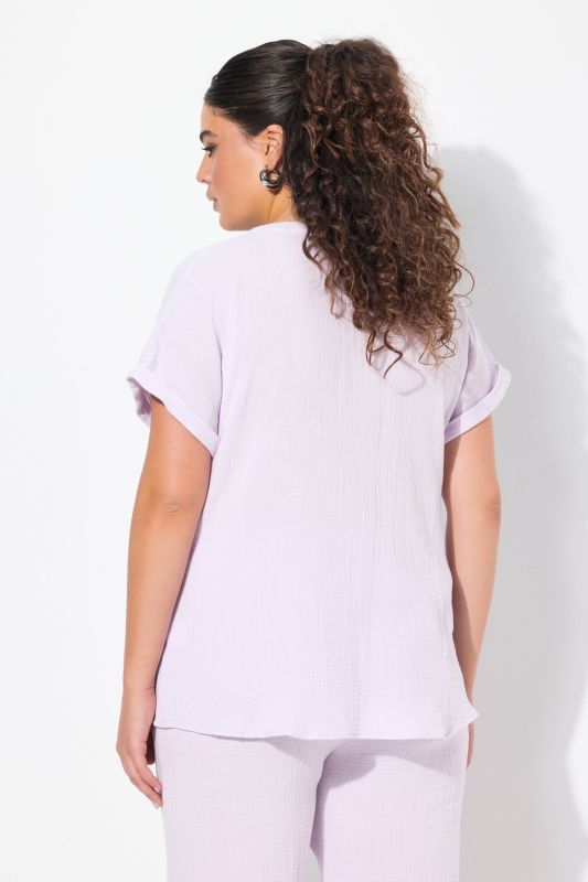 Short Sleeve Textured Muslin Blouse