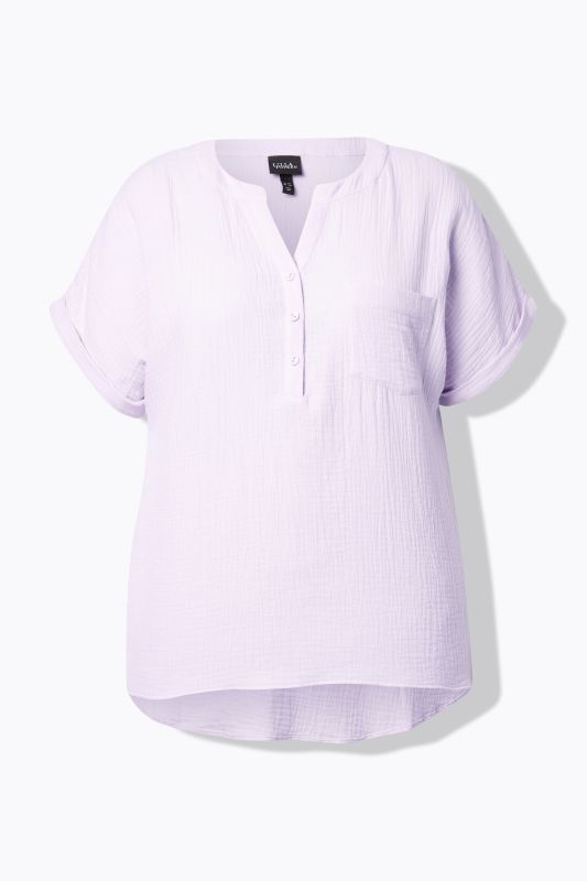 Short Sleeve Textured Muslin Blouse