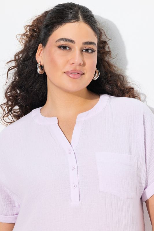 Short Sleeve Textured Muslin Blouse