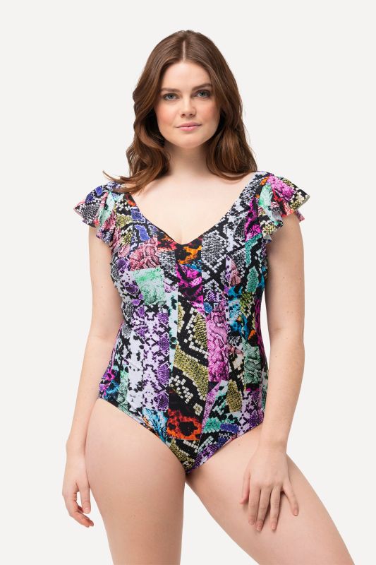 Mixed Print Cap Sleeve One Piece Swimsuit