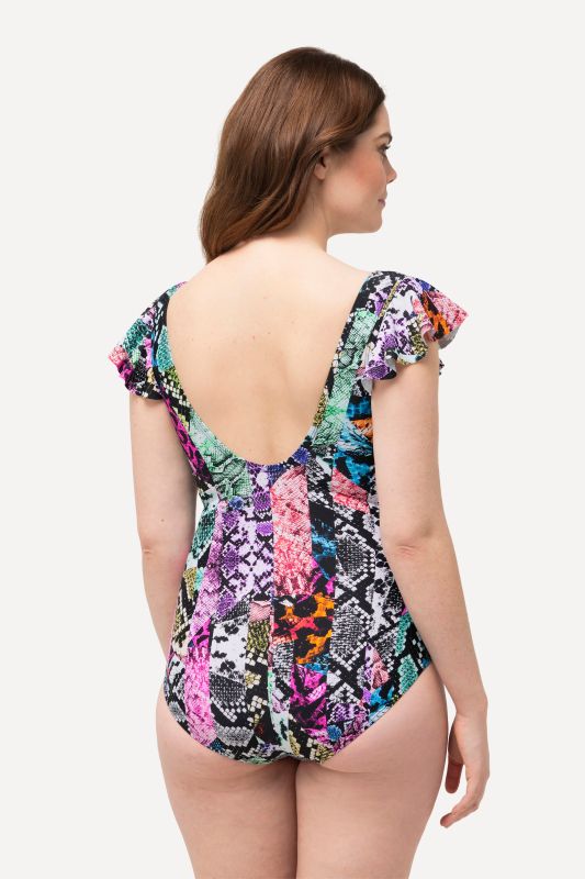 Mixed Print Cap Sleeve One Piece Swimsuit