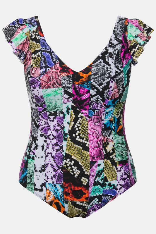 Mixed Print Cap Sleeve One Piece Swimsuit