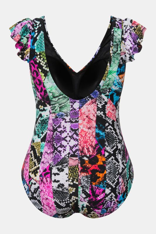 Mixed Print Cap Sleeve One Piece Swimsuit