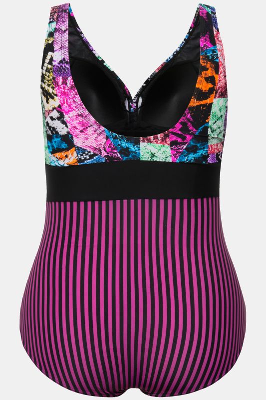 Mixed Print One Piece Swimsuit