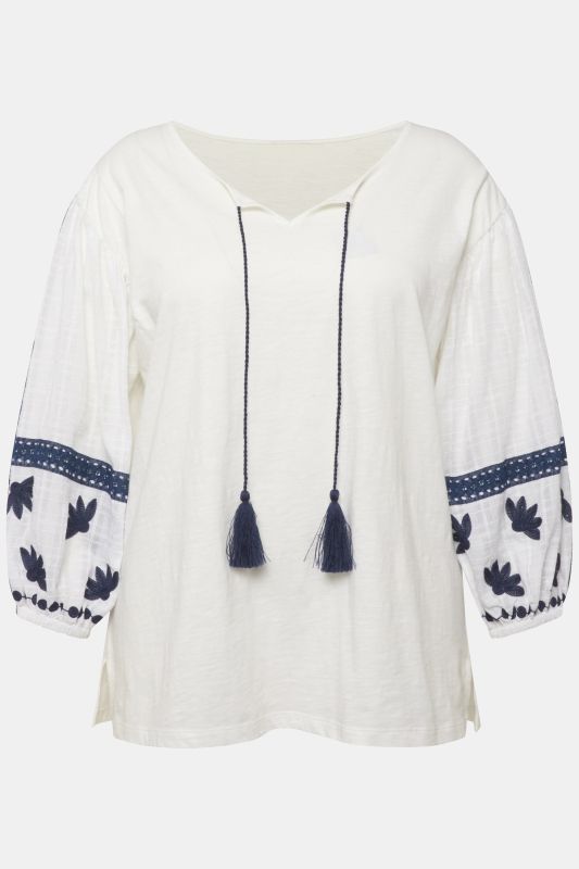 Textured Embroidered Long Sleeve Blouse