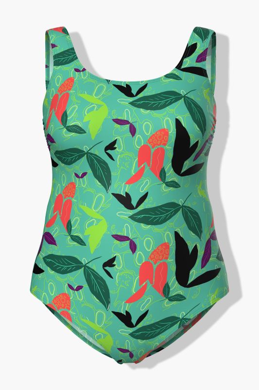 Colorful Leaf Print One Piece Swimsuit