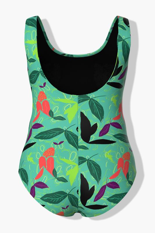 Colorful Leaf Print One Piece Swimsuit