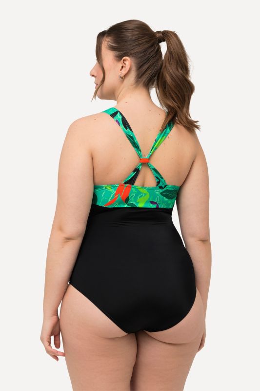 Colorful Leaf Halter Neck One Piece Swimsuit