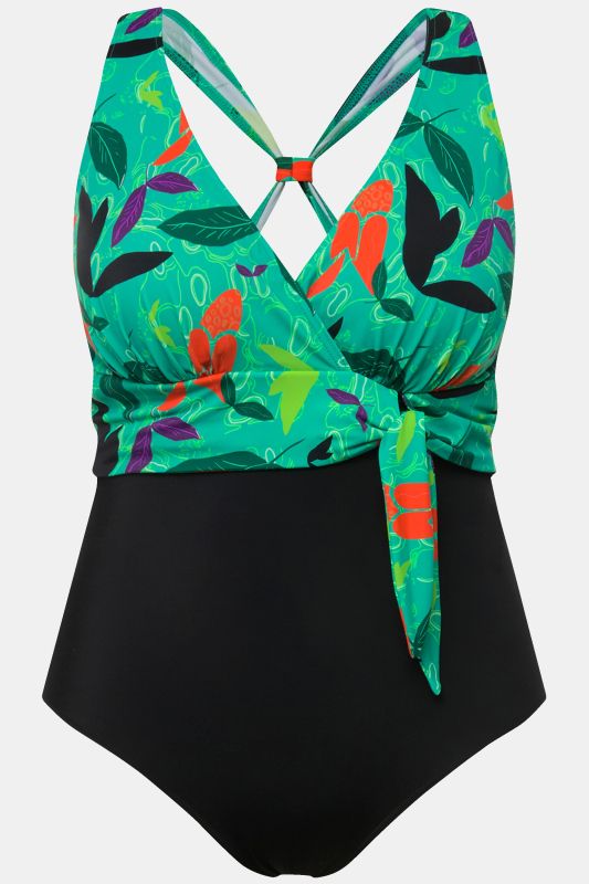 Colorful Leaf Halter Neck One Piece Swimsuit