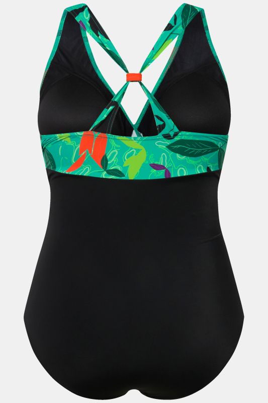 Colorful Leaf Halter Neck One Piece Swimsuit