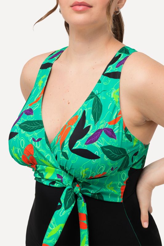 Colorful Leaf Halter Neck One Piece Swimsuit